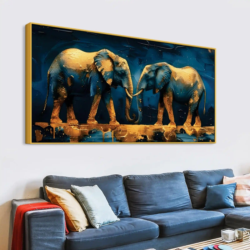 Abstract African Elephant Pair Canvas Painting for Living Room