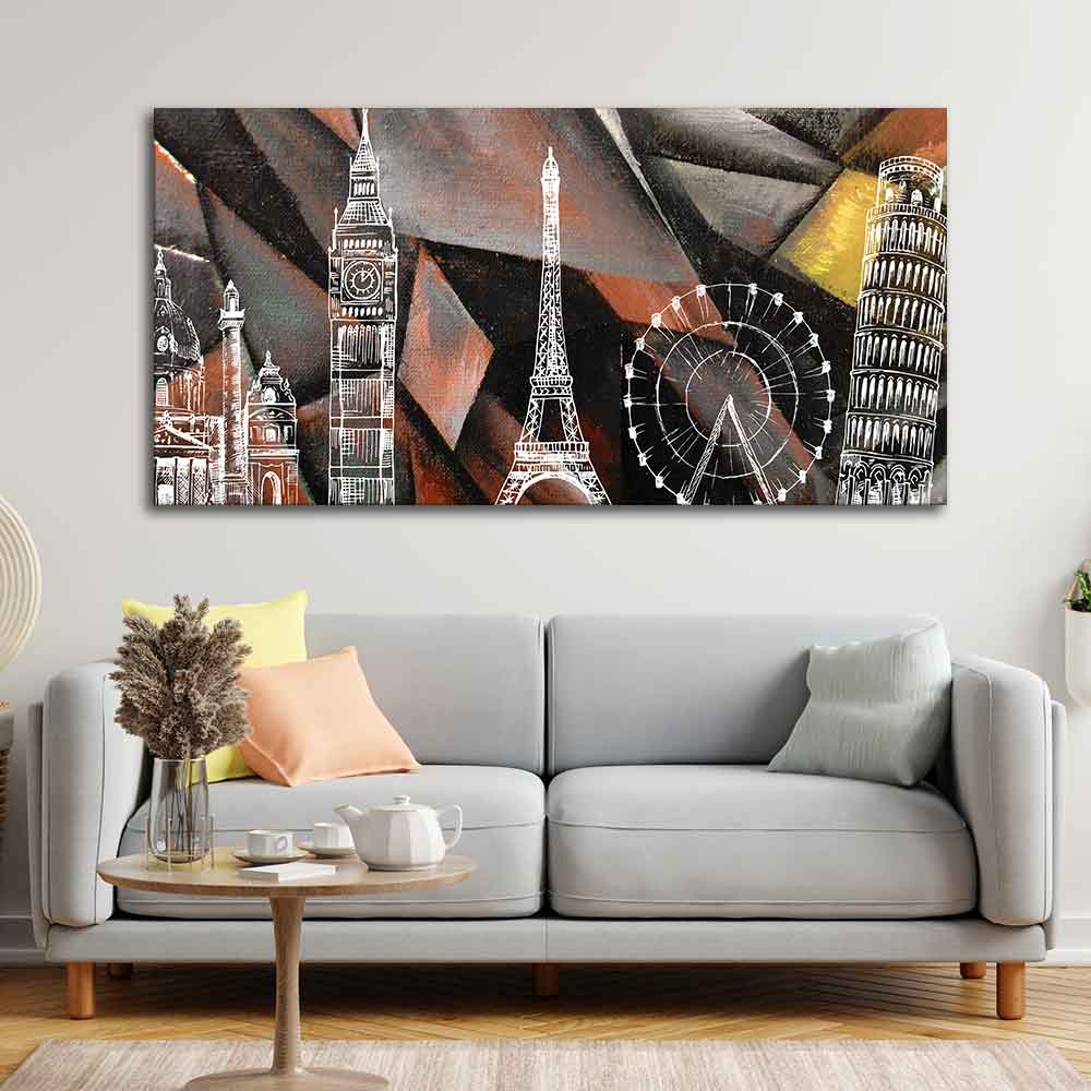 Abstract Art Famous Architectures Canvas Wall Painting