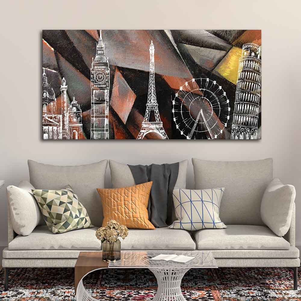 Abstract Art Famous Architectures Canvas Wall Painting