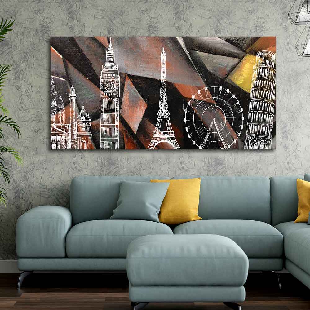 Abstract Art Famous Architectures Canvas Wall Painting