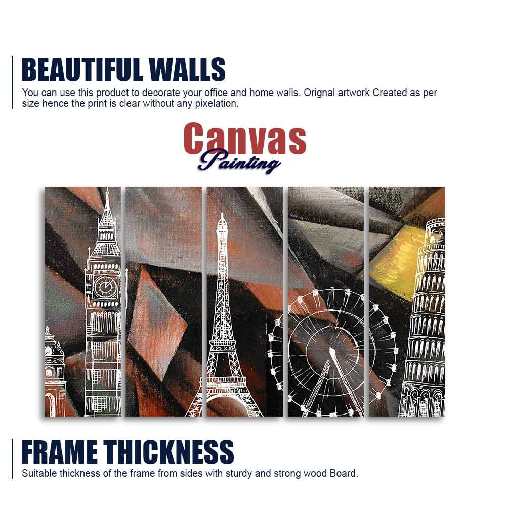 Abstract Art Famous Architectures Five Pieces Canvas Wall Painting