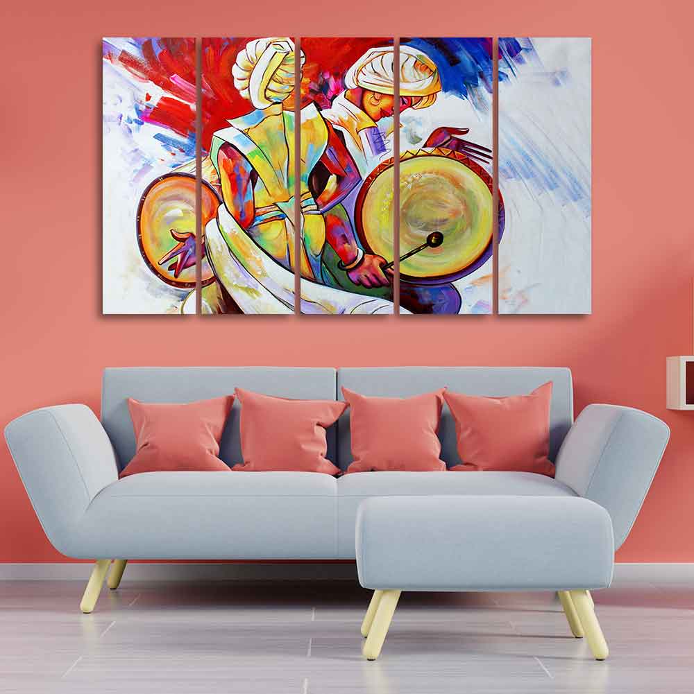 Abstract Art Folk Dance Wall Painting of Five Pieces