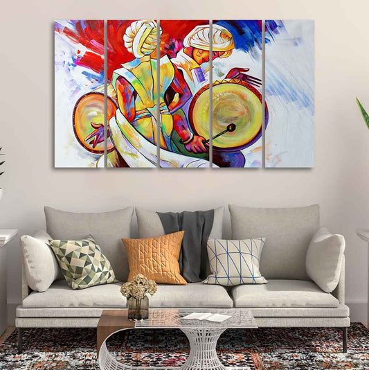 Abstract Art Folk Dance Wall Painting of Five Pieces