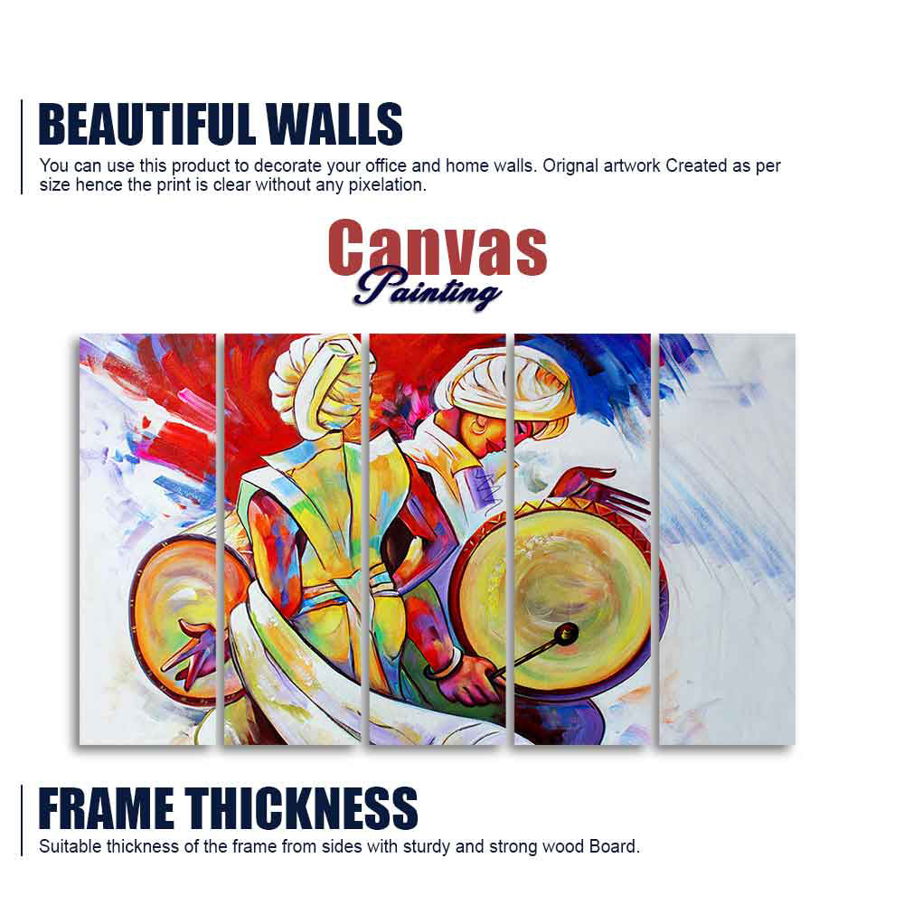 Abstract Art Folk Dance Wall Painting of Five Pieces