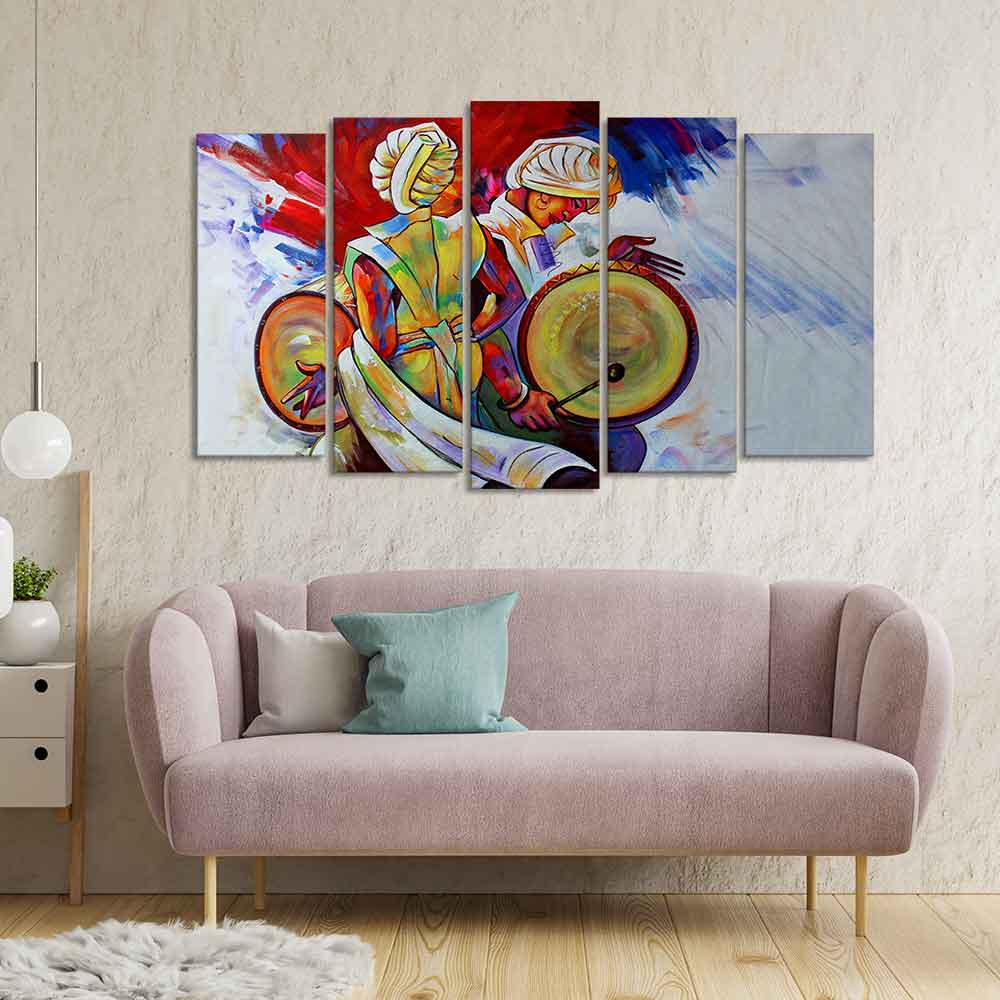 Abstract Art Folk Dance Wall Painting of Five Pieces Set