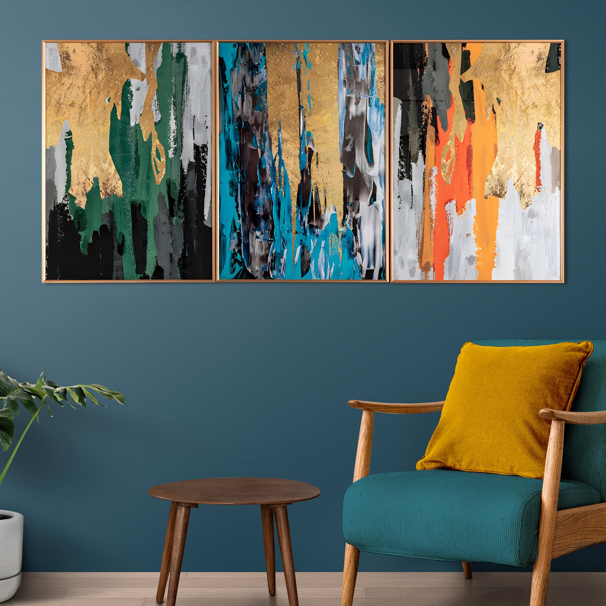 Abstract Art Framed Crystal Glass Painting Set of 3