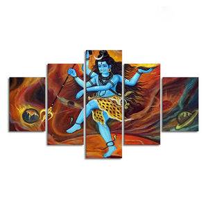 Abstract Art Lord Nataraja Five Pieces Canvas Wall Painting