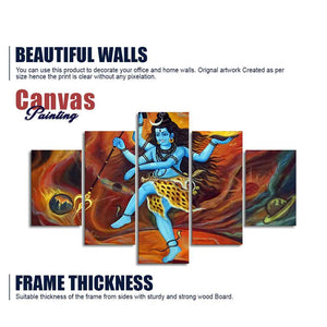 Abstract Art Lord Nataraja Five Pieces Canvas Wall Painting