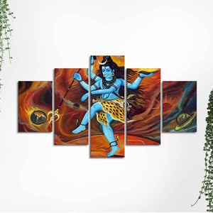 Abstract Art Lord Nataraja Five Pieces Canvas Wall Painting