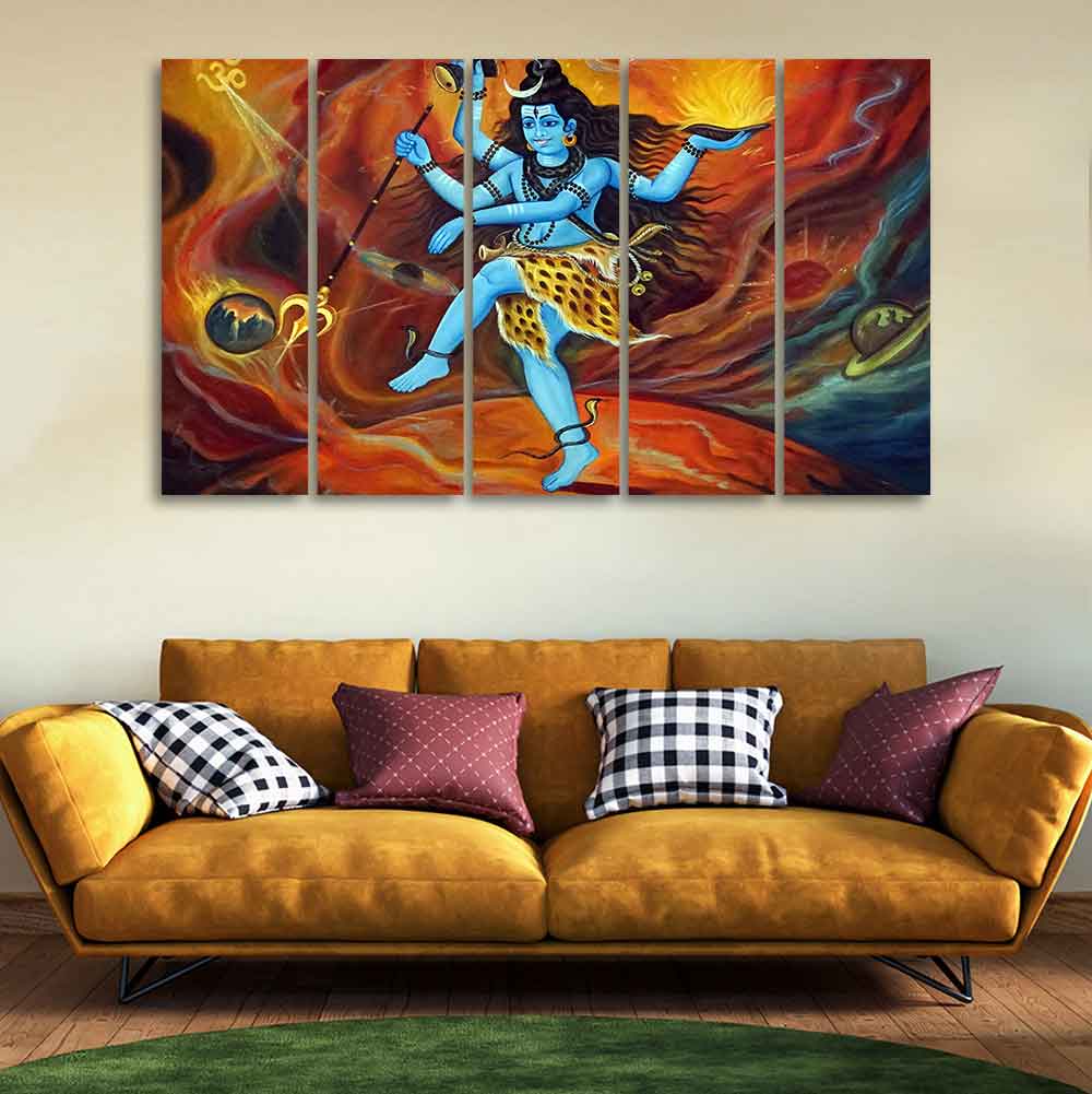 Abstract Art Lord Shiva Five Pieces Canvas Wall Painting