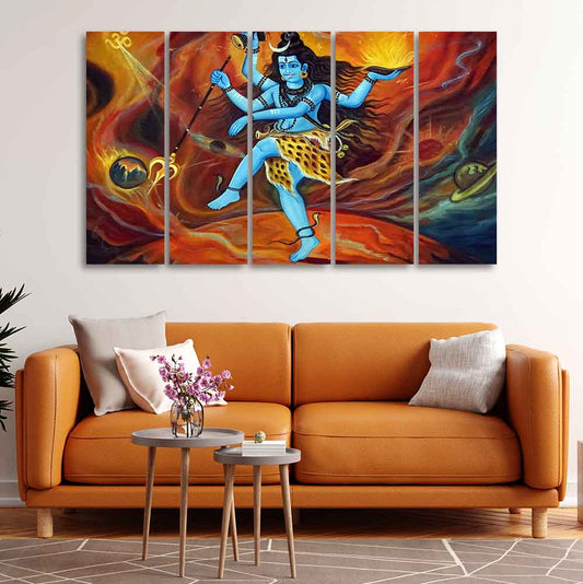 Abstract Art Lord Shiva Five Pieces Canvas Wall Painting