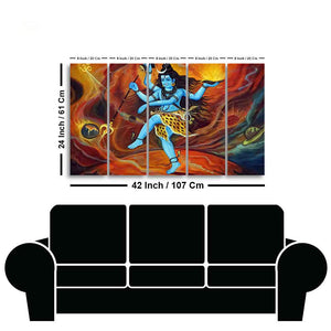 Abstract Art Lord Shiva Five Pieces Canvas Wall Painting