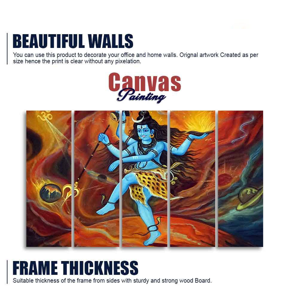 Abstract Art Lord Shiva Five Pieces Canvas Wall Painting