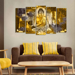 Abstract Art Meditating Lord Buddha Wall Painting Set of Five Pieces