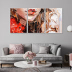 Abstract art of Beautiful Girl Face Floating Canvas Wall Painting Set of Three