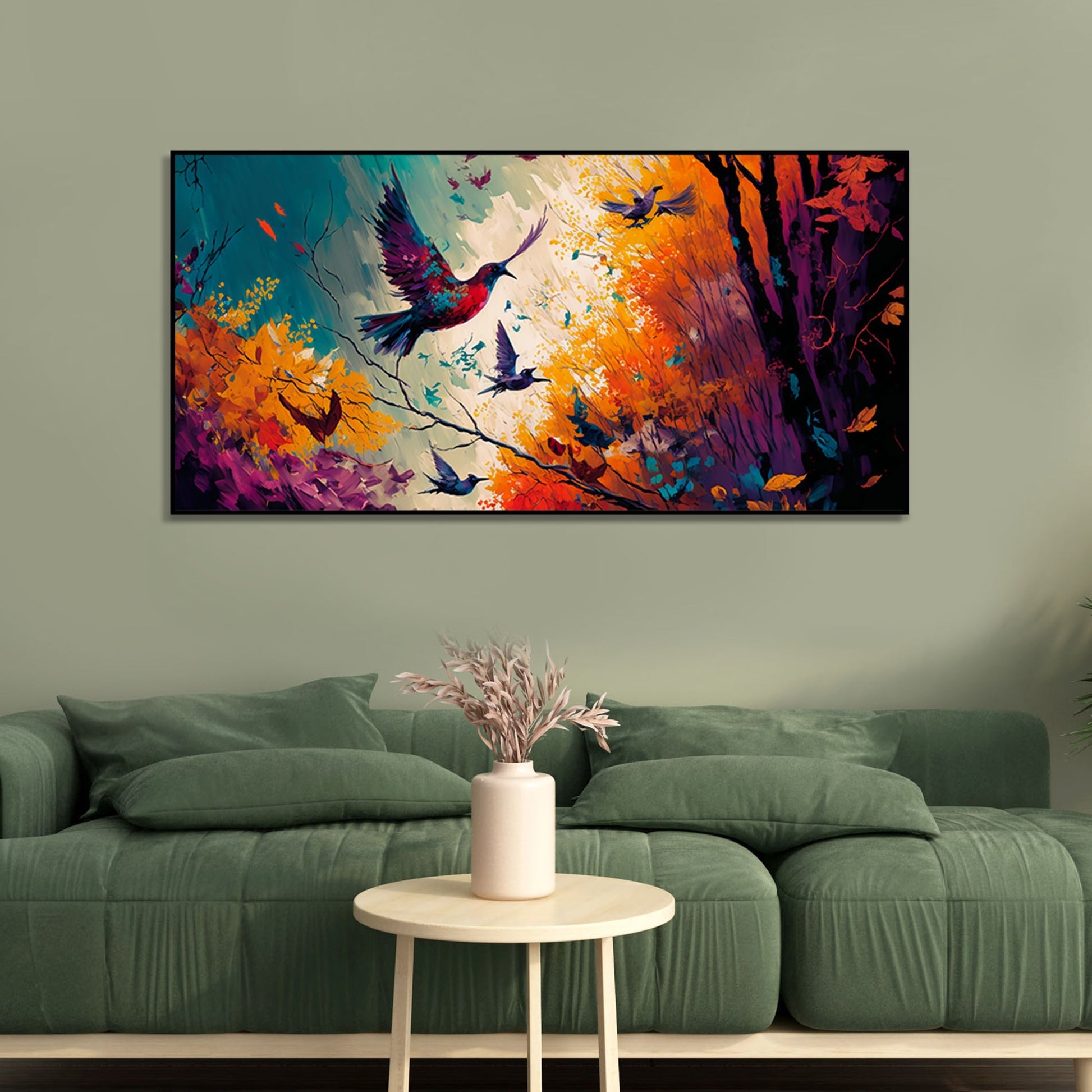 Abstract Art of Forest Landscape with Birds Canvas Wall Painting