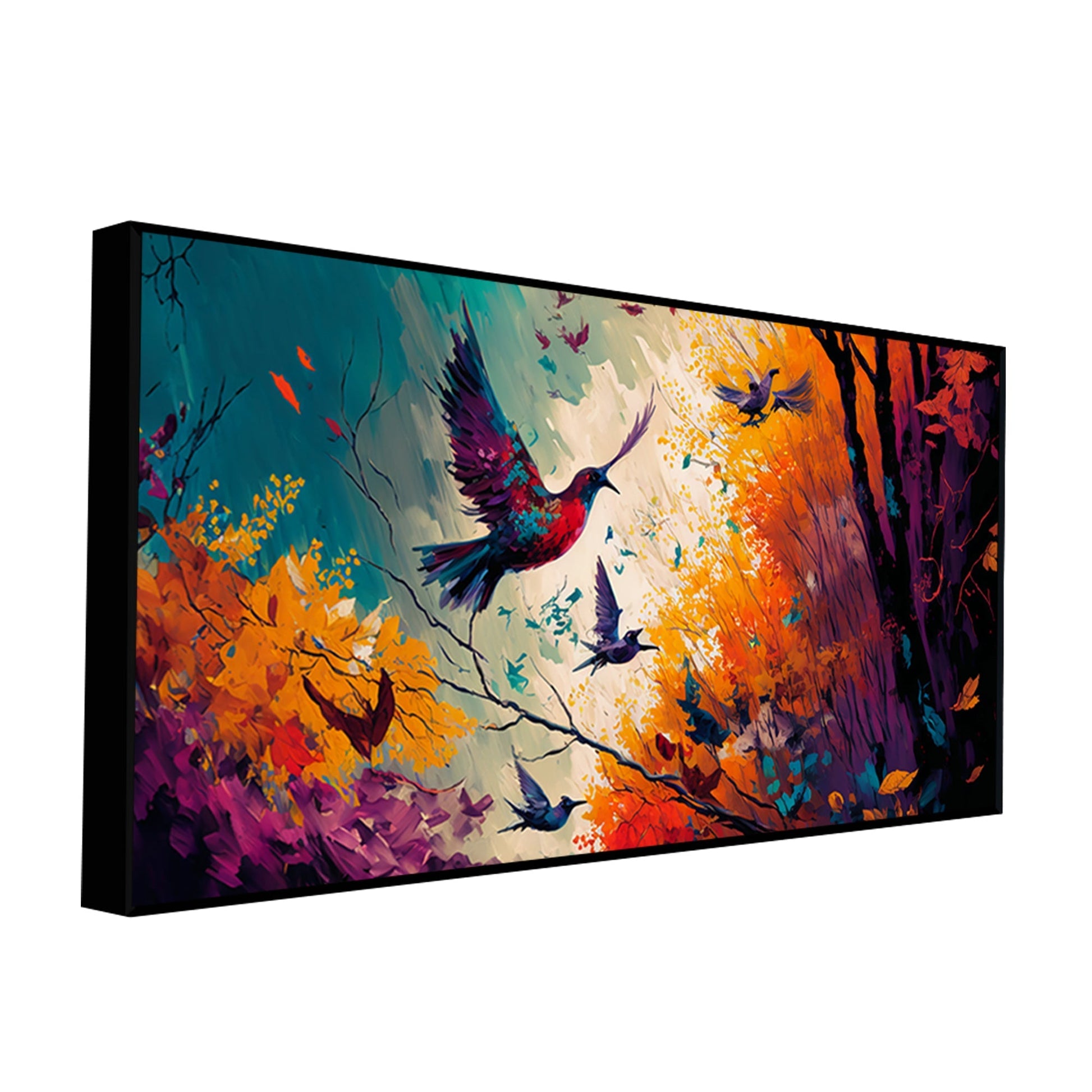 Abstract Art of Forest Landscape with Birds Canvas Wall Painting