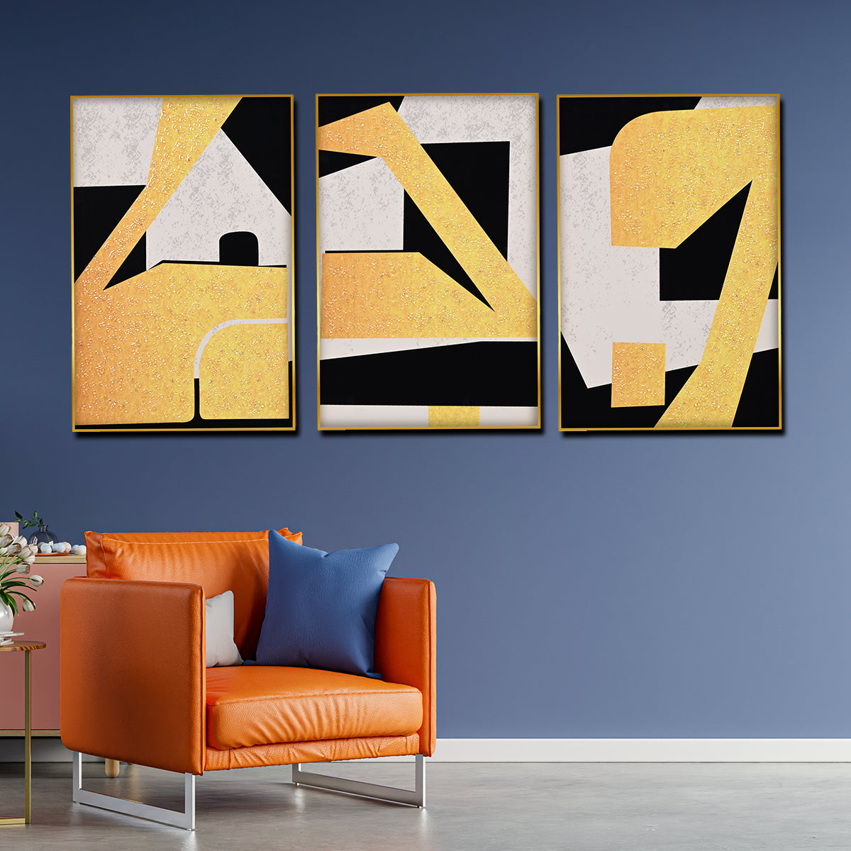 Abstract Art of Geometric Framed Crytal Glass Painting