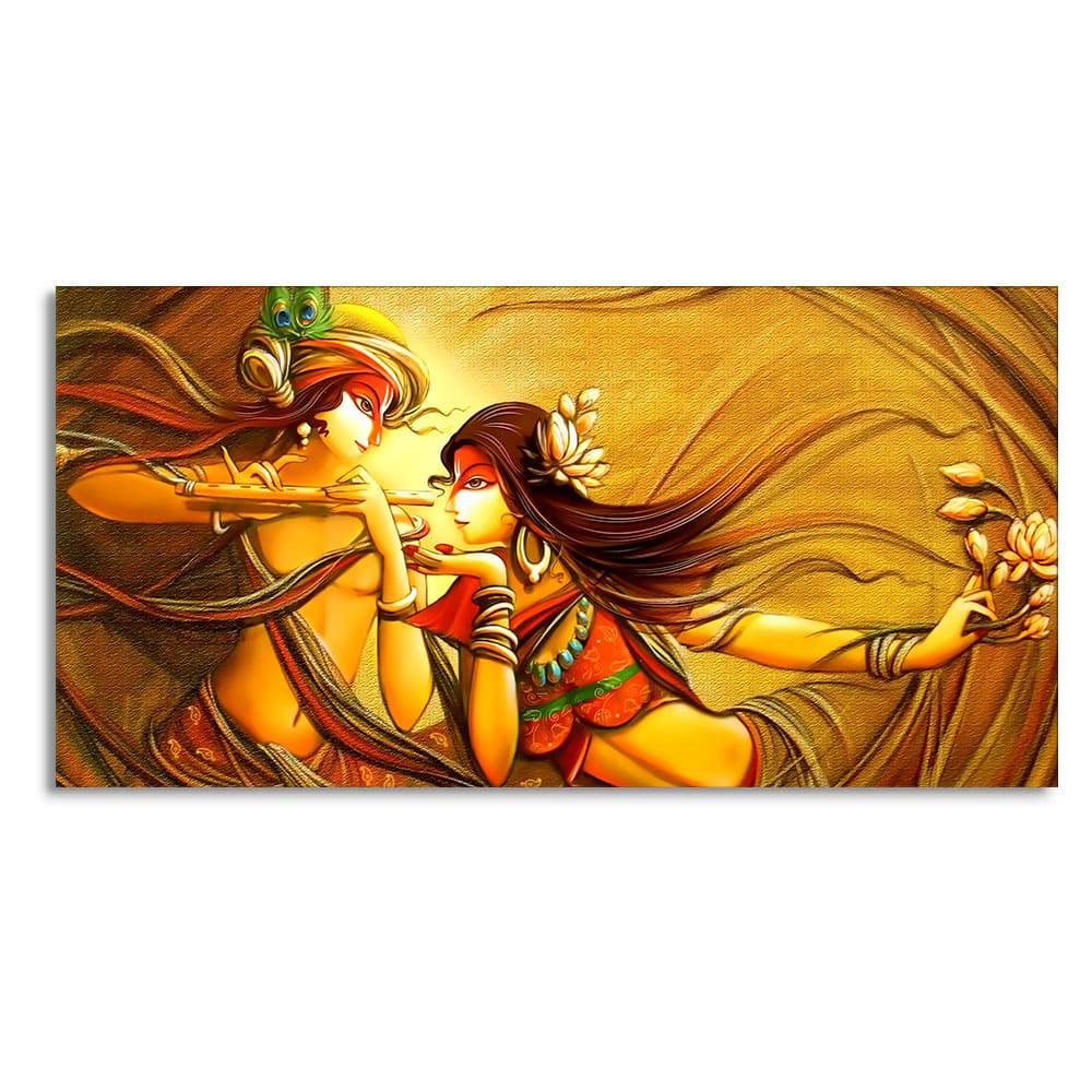 Abstract Art of Lord Radha Krishna Flute Canvas Wall Painting