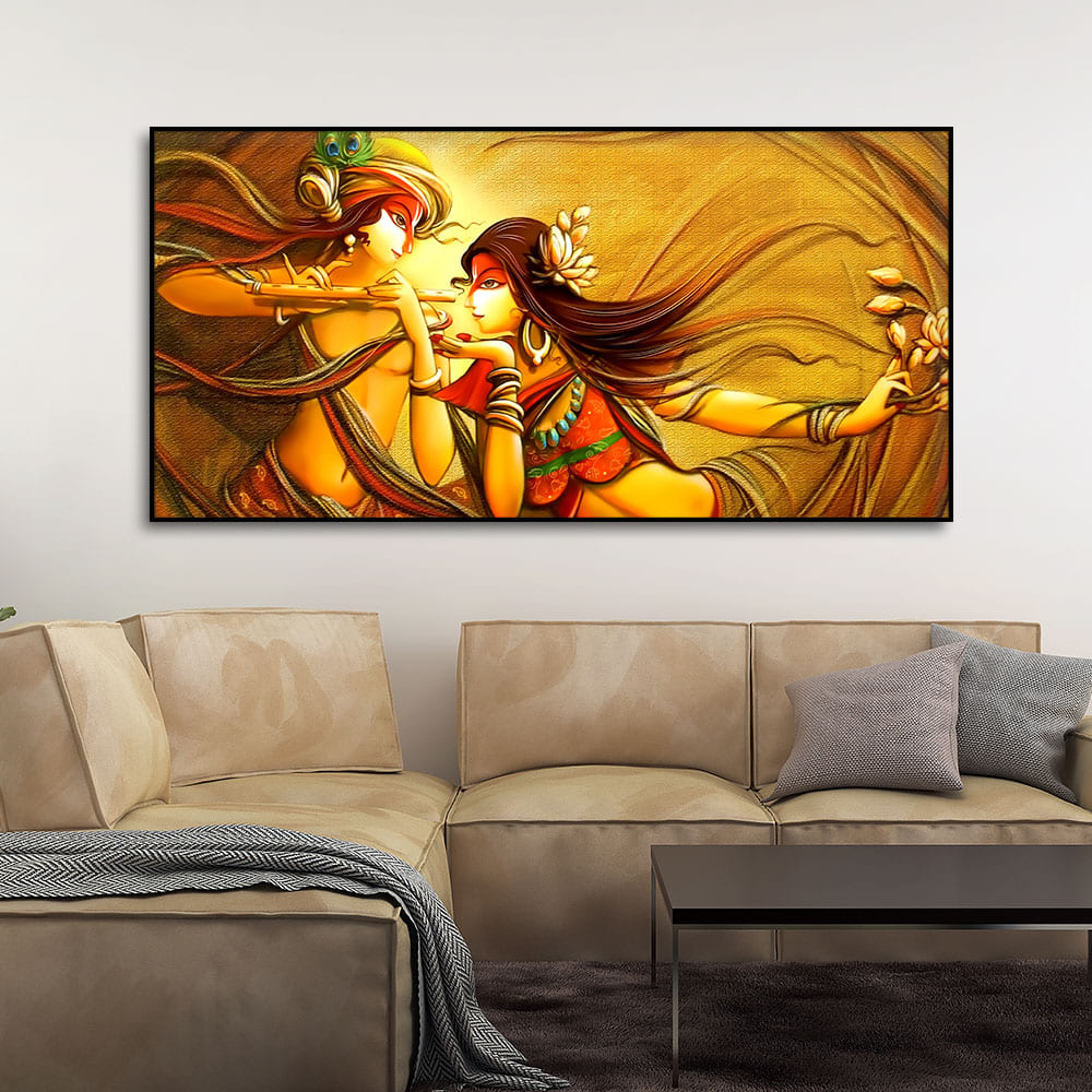 Abstract Art of Lord Radha Krishna Flute Canvas Wall Painting