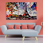 Abstract Art Premium Canvas Five Pieces Painting of Eiffel Tower in Paris