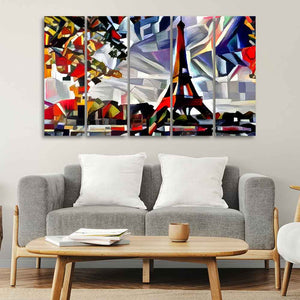 Abstract Art Premium Canvas Five Pieces Painting of Eiffel Tower in Paris