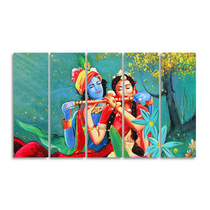 Abstract Art Radha Krishna Wall Painting of Five Pieces