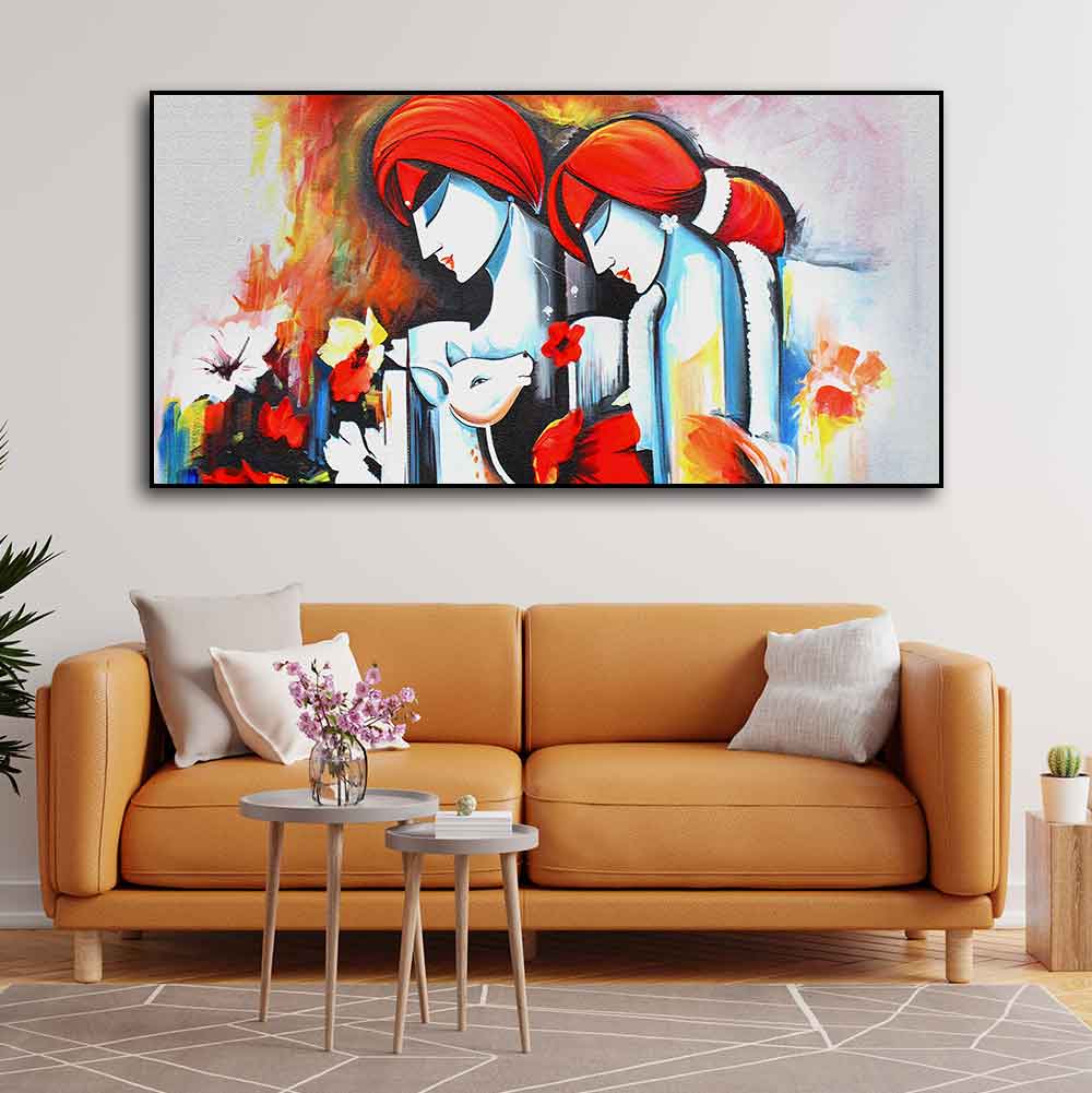 Abstract Art Wall Painting of Radha Krishna