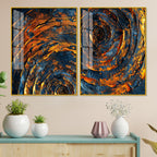 Abstract Background Geometric Art Pattern Acrylic Floating Wall Painting Set Of 2