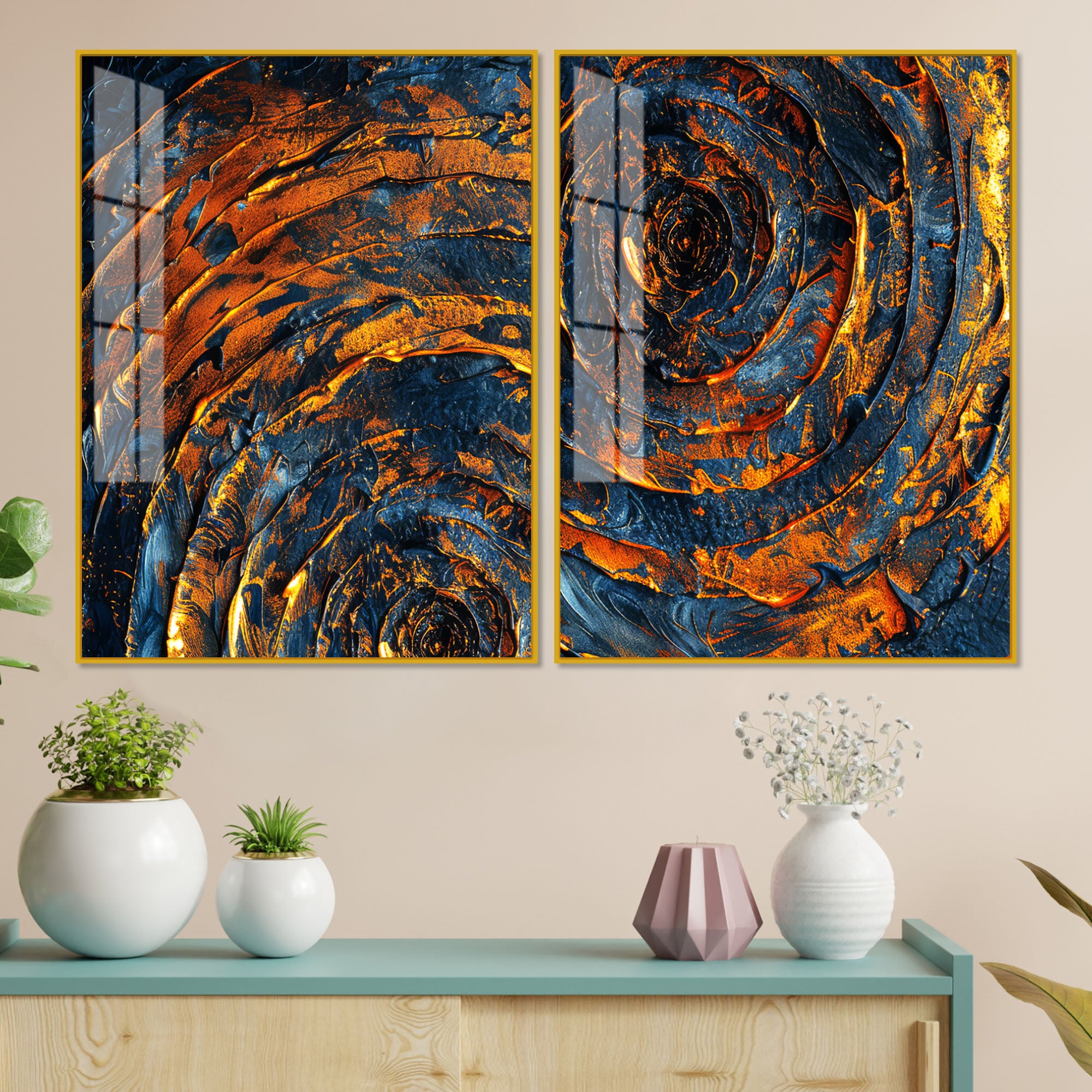 Abstract Background Geometric Art Pattern Acrylic Floating Wall Painting Set Of 2