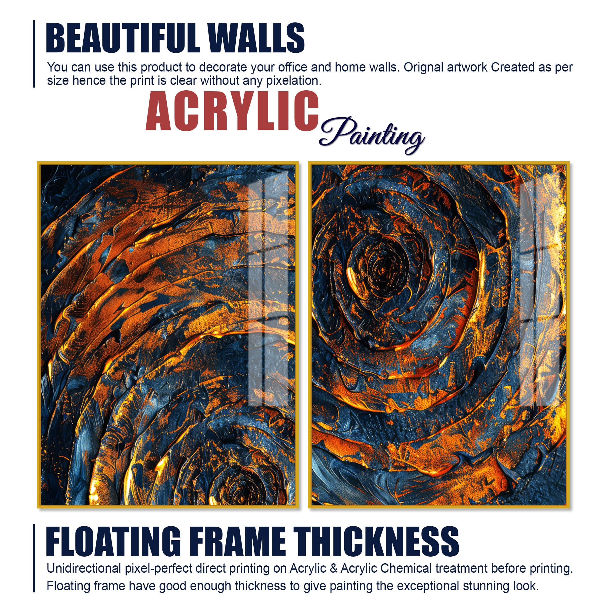 Abstract Background Geometric Art Pattern Acrylic Floating Wall Painting Set Of 2