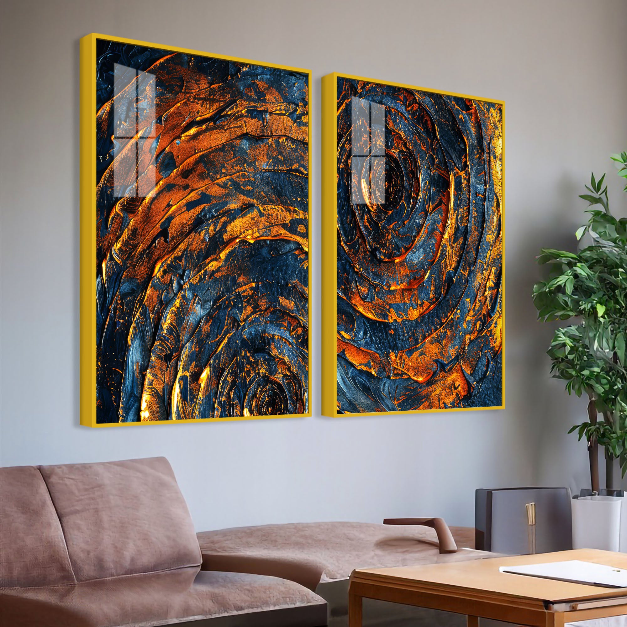 Abstract Background Geometric Art Pattern Acrylic Floating Wall Painting Set Of 2