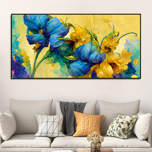 Abstract Blue and Gold Floral Art Canvas Wall Painting