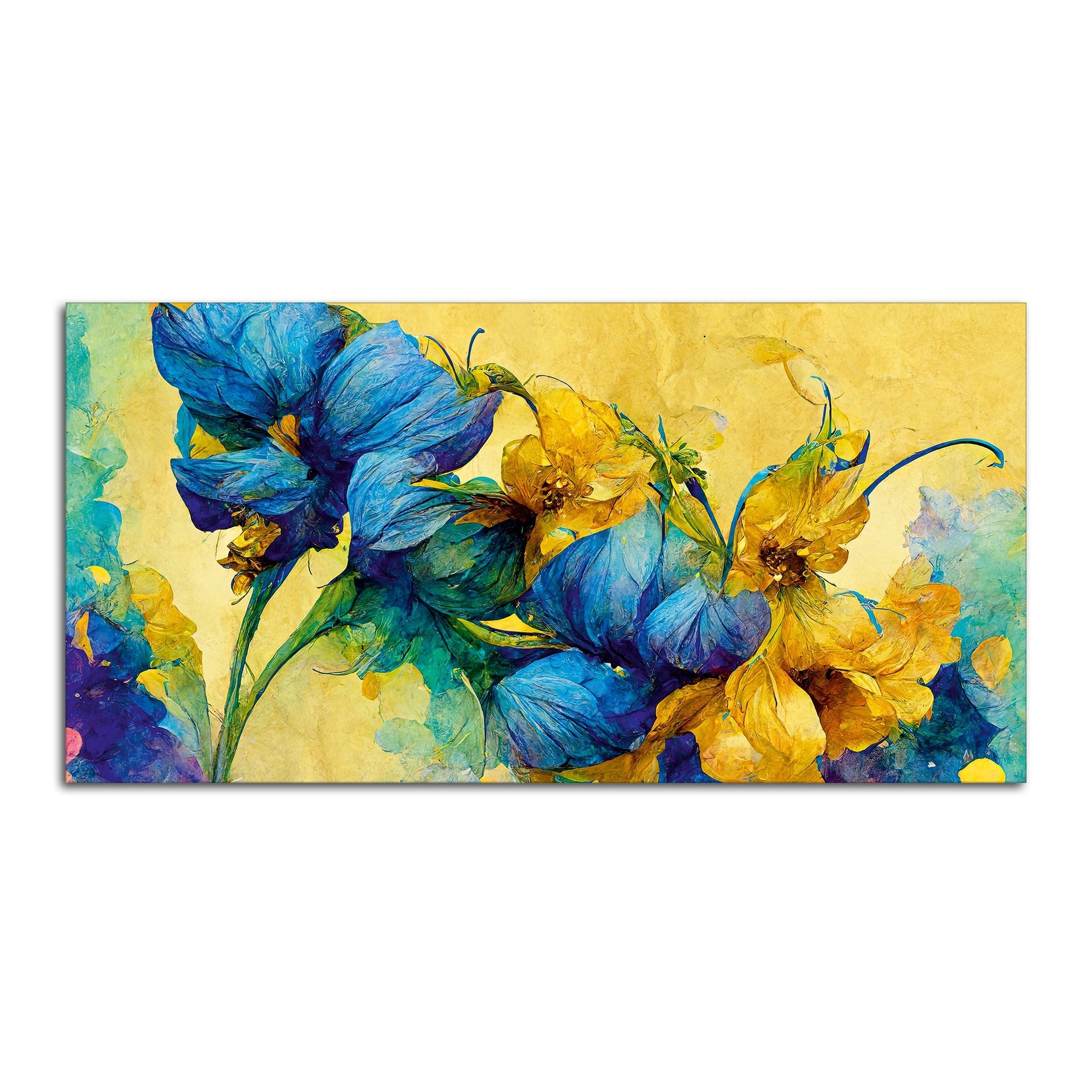 Abstract Blue and Gold Floral Art Canvas Wall Painting