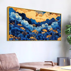 Abstract Blue Floral Canvas Wall Painting for Living Room