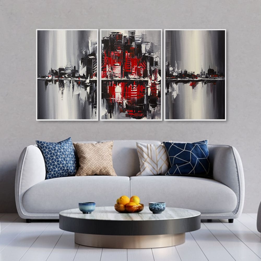 Abstract City Skyline Floating Canvas Wall Painting Set of Three