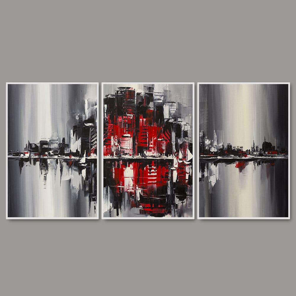 Abstract City Skyline Floating Canvas Wall Painting Set of Three