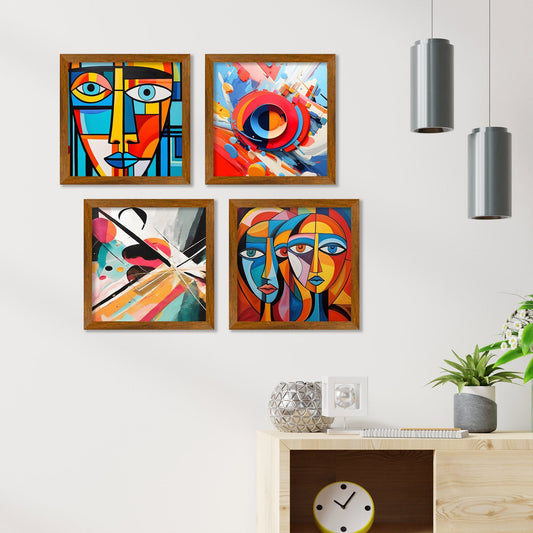 Abstract Colorful Face Art Wall Frame Set of Four