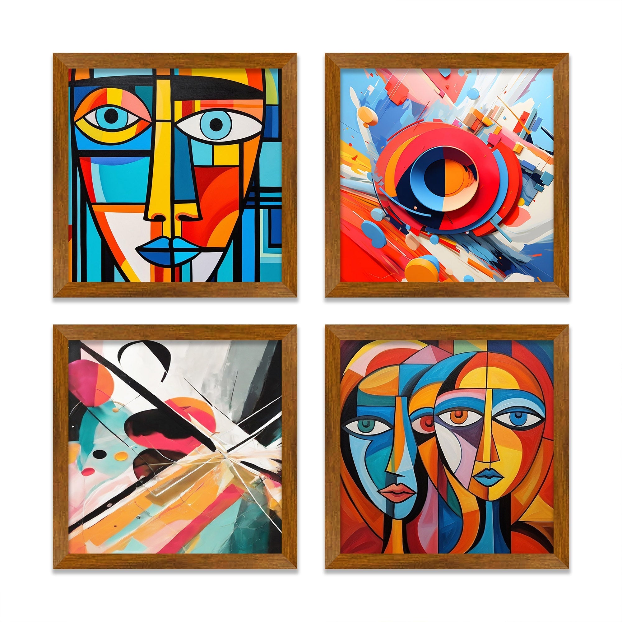 Abstract Colorful Face Art Wall Frame Set of Four