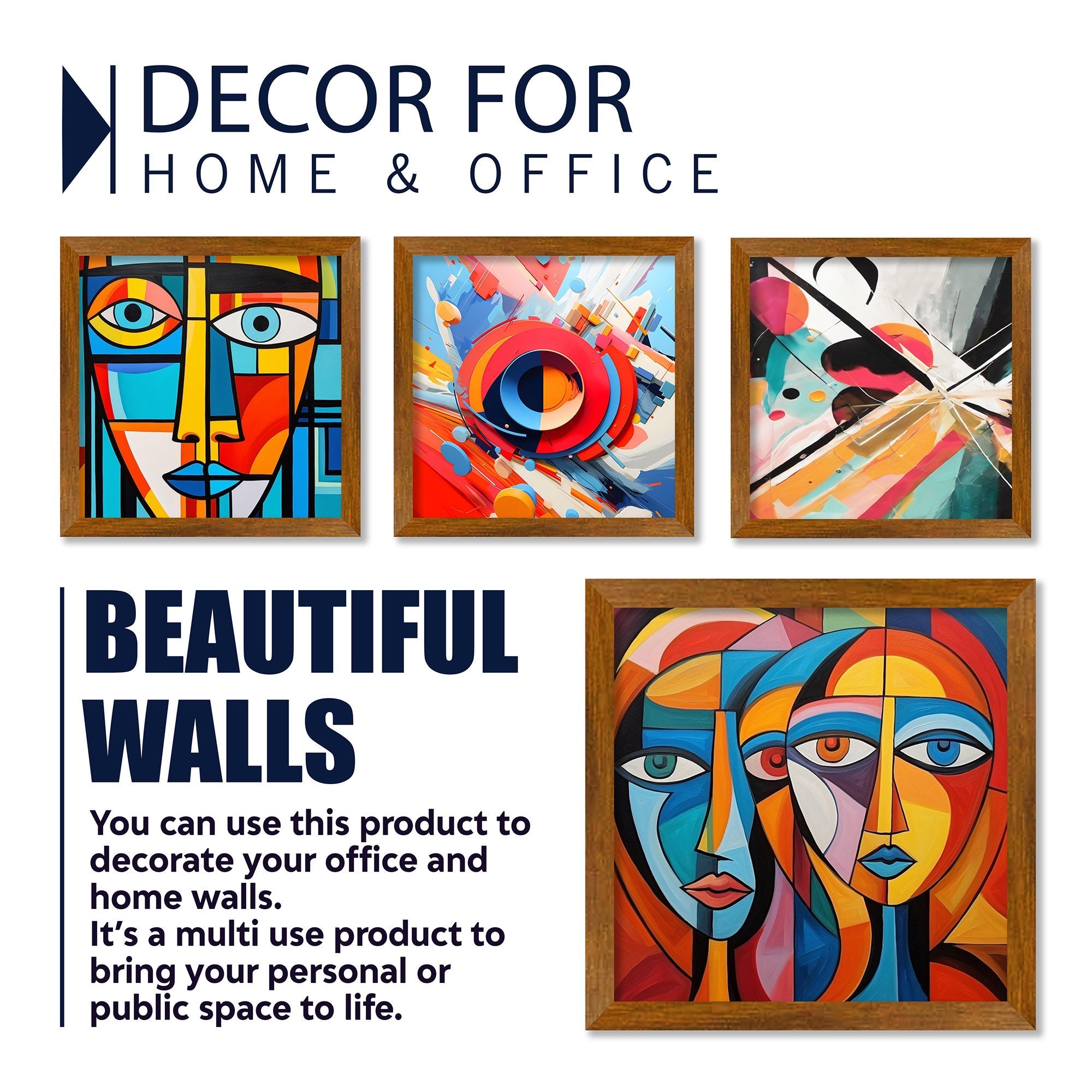 Abstract Colorful Face Art Wall Frame Set of Four