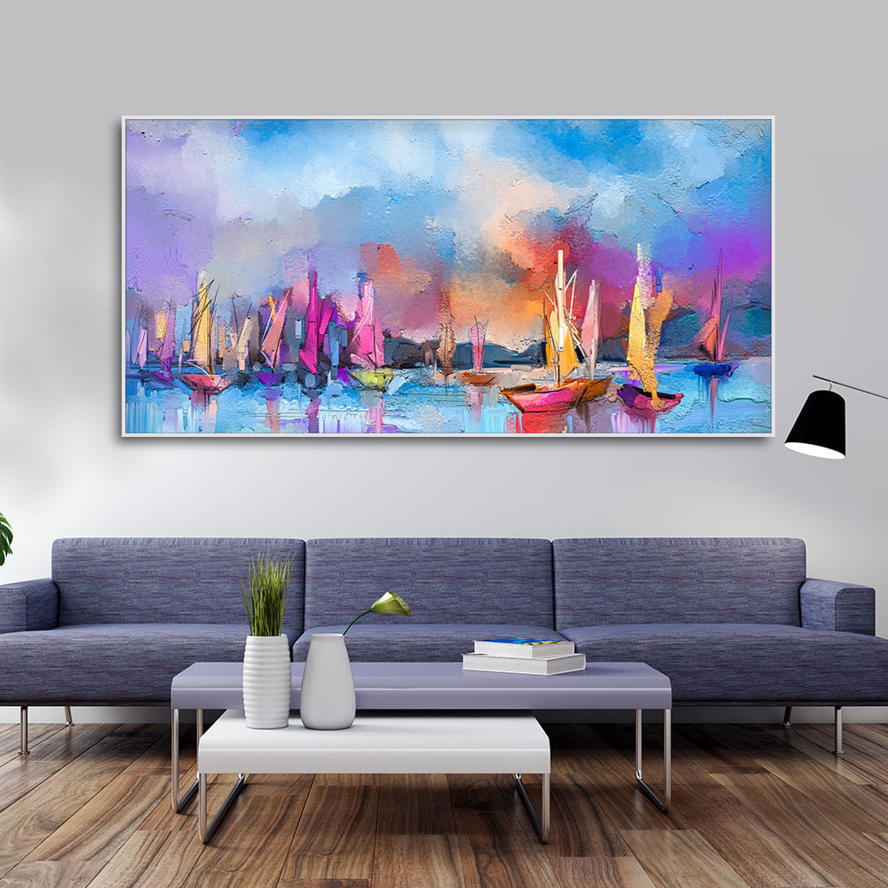 Abstract Colorful Sea Sailing Boat Canvas Wall Painting