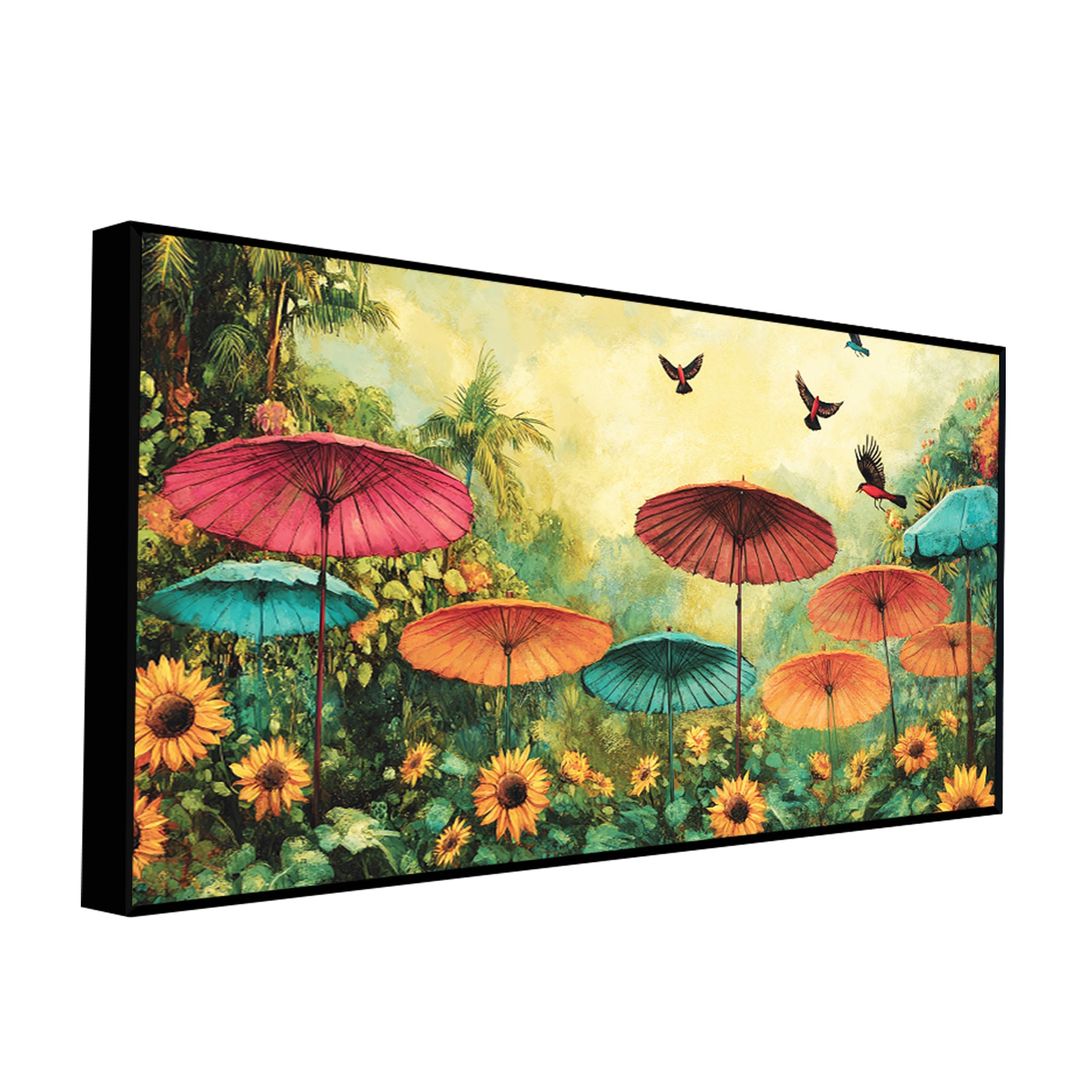 Abstract Colorful Umbrella with Wildflowers Nature Art Canvas Wall Painting