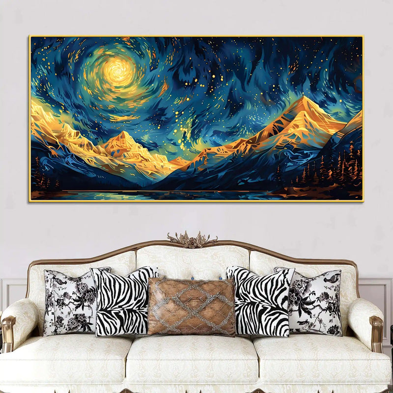Abstract Cosmic Sky Mountain Canvas Painting for Home Décor