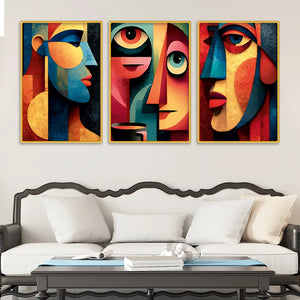 Abstract Cubist Faces Canvas Wall Painting Set of Three