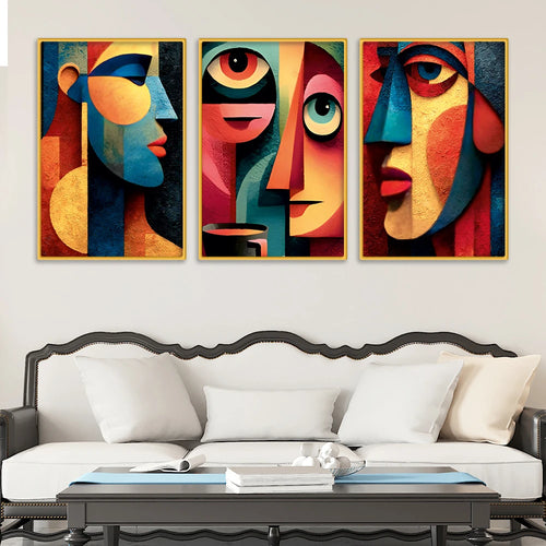 Abstract Cubist Faces Canvas Wall Painting Set of Three