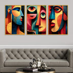 Abstract Cubist Faces Canvas Wall Painting Set of Three