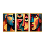 Abstract Cubist Faces Canvas Wall Painting Set of Three