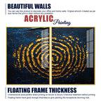 Abstract Dark Blue Background Golden Textured Acrylic Floating Wall Painting Set of 2