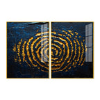 Abstract Dark Blue Background Golden Textured Acrylic Floating Wall Painting Set of 2