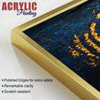Abstract Dark Blue Background Golden Textured Acrylic Floating Wall Painting Set of 2